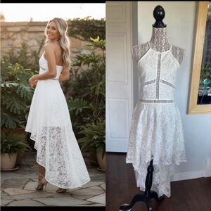 Large NWT Beautiful Lace Cut Out High Low Dress. White.
